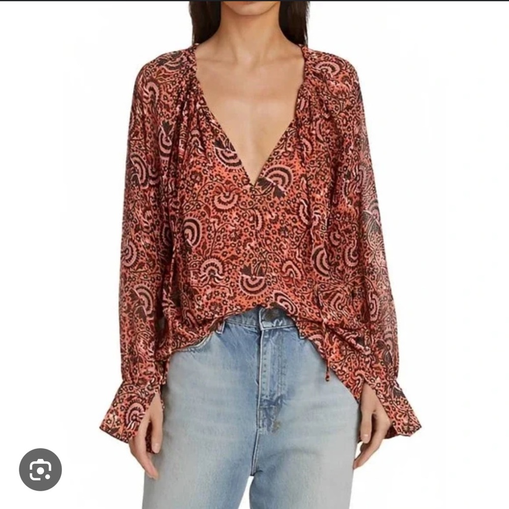 A.L.C. Bryce Paisley coral paisley 100% Silk Blouse